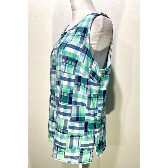 Talbots patch work blouse green cropped top sleeveless casual country women's L - Picture 3 of 4